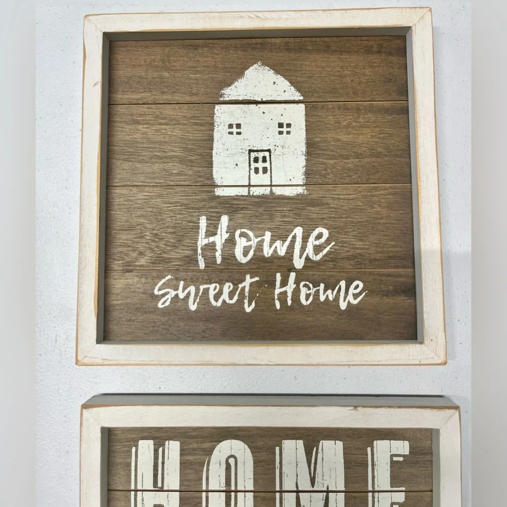 Rustic Distressed Primitive Brown and White 'Home Sweet Home' Wall Art Set of 3
